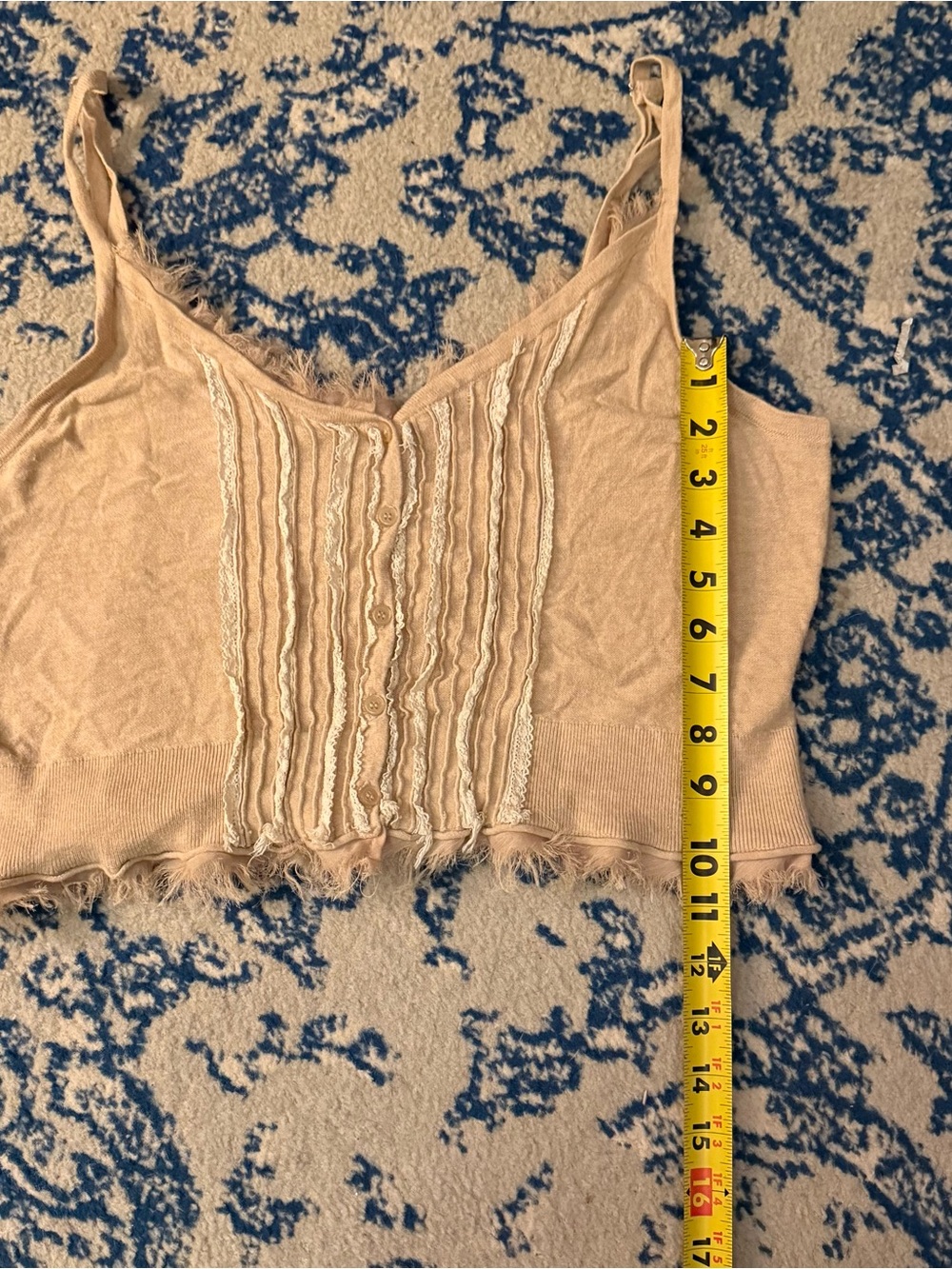 Lace-Trim Button Front Camisole Tank Top - off white, XL - Picture 6 of 8